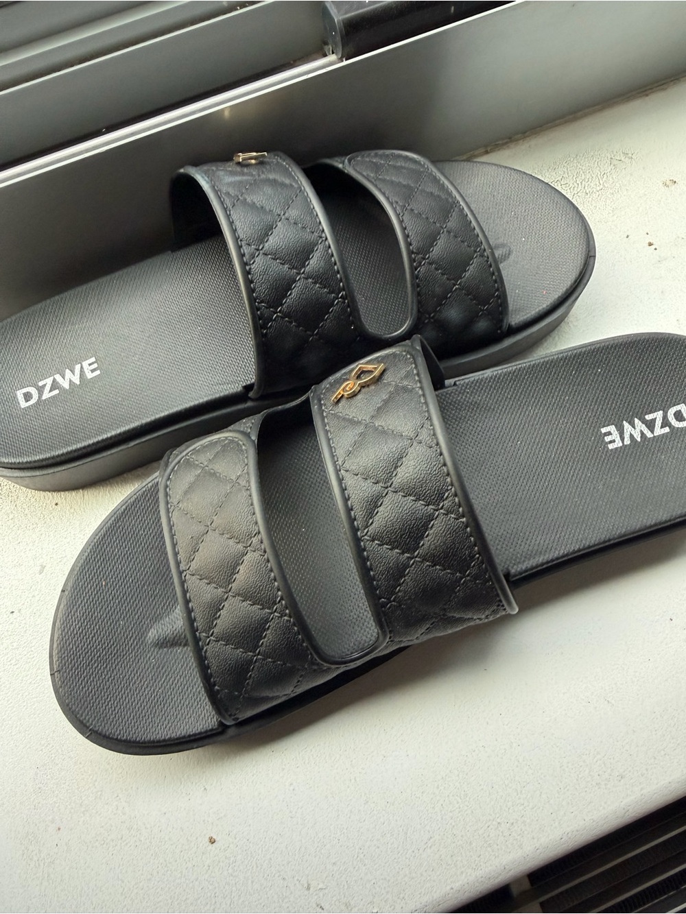 SHEIN Black Quilted Double-Strap Slide Sandals